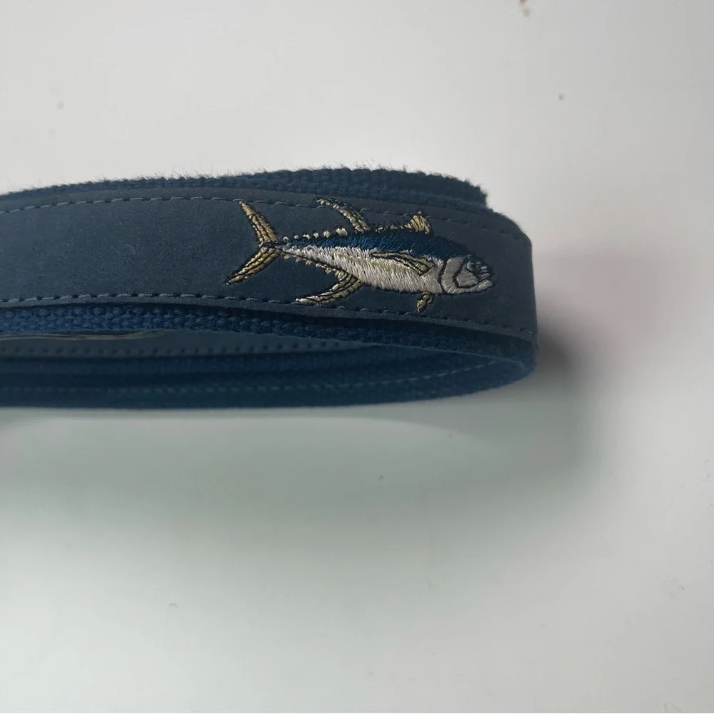 ZEPPELIN Blue Marlin Fish Leather Belt Solid Brass Buckle Made in USA Men’s 42